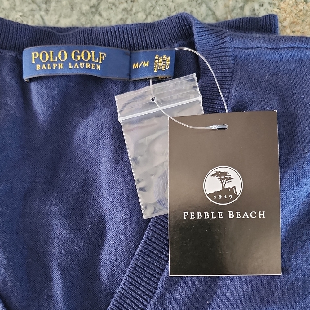 Polo Ralph Lauren Golf Pebble Beach Navy Blue V-Neck Sweater - Picture 9 of 10
